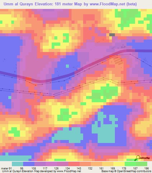 Umm al Qurayn,United Arab Emirates Elevation Map