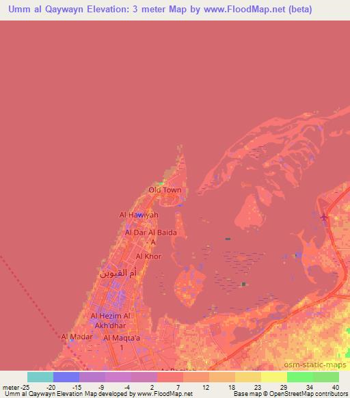 Umm al Qaywayn,United Arab Emirates Elevation Map