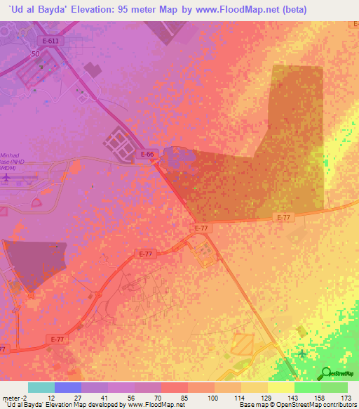 `Ud al Bayda',United Arab Emirates Elevation Map