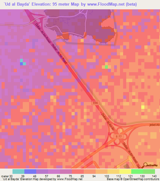 `Ud al Bayda',United Arab Emirates Elevation Map