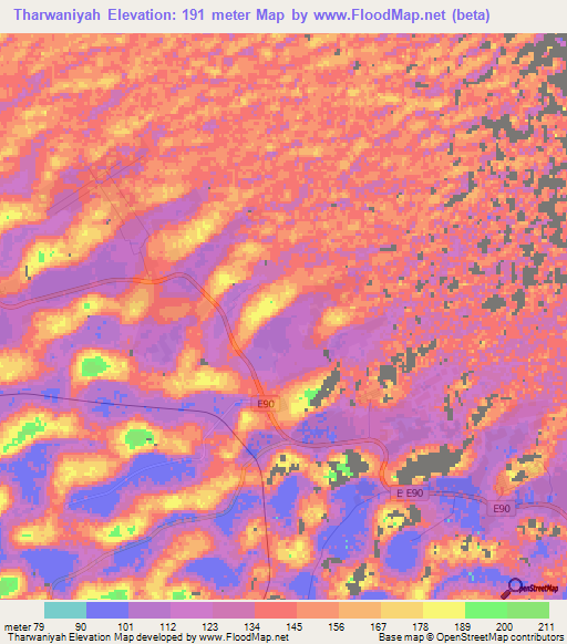 Tharwaniyah,United Arab Emirates Elevation Map
