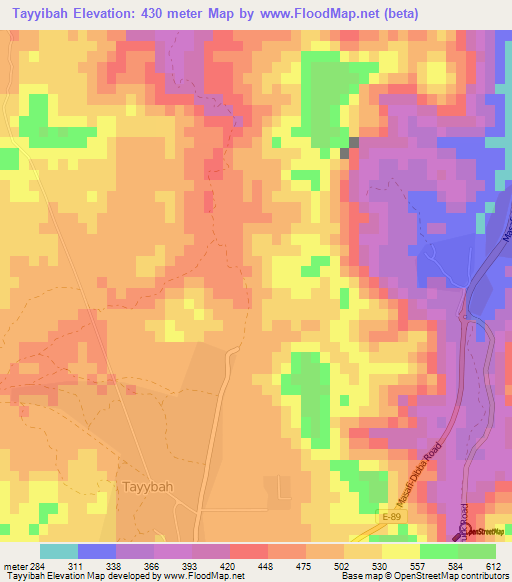 Tayyibah,United Arab Emirates Elevation Map