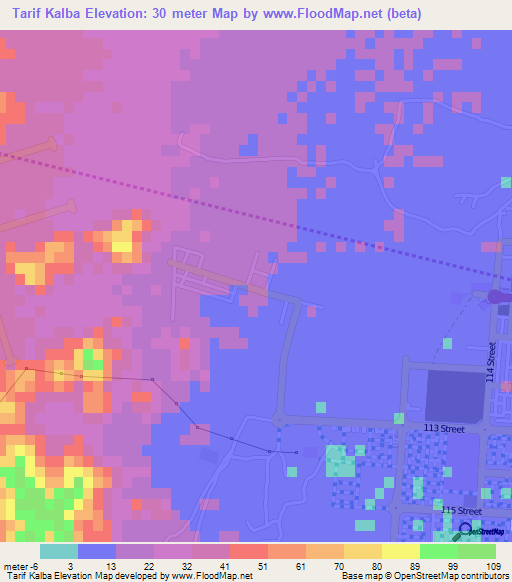 Tarif Kalba,United Arab Emirates Elevation Map