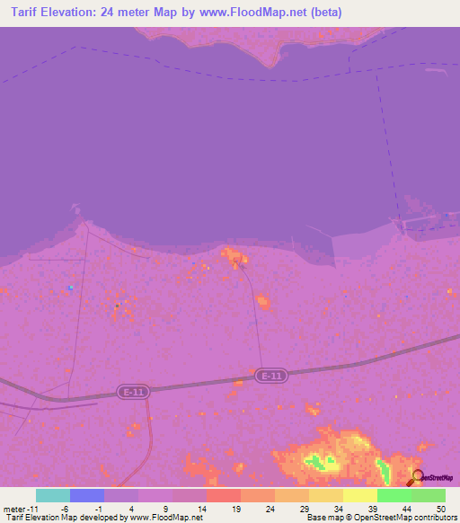 Tarif,United Arab Emirates Elevation Map