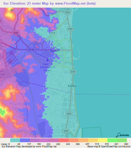Sur,United Arab Emirates Elevation Map