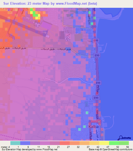 Sur,United Arab Emirates Elevation Map