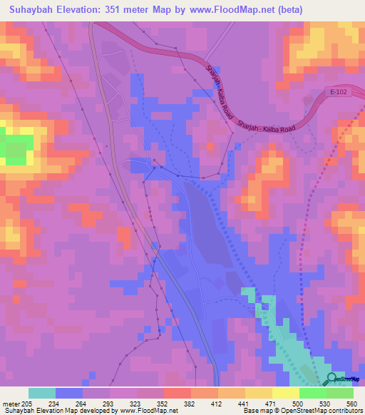 Suhaybah,United Arab Emirates Elevation Map