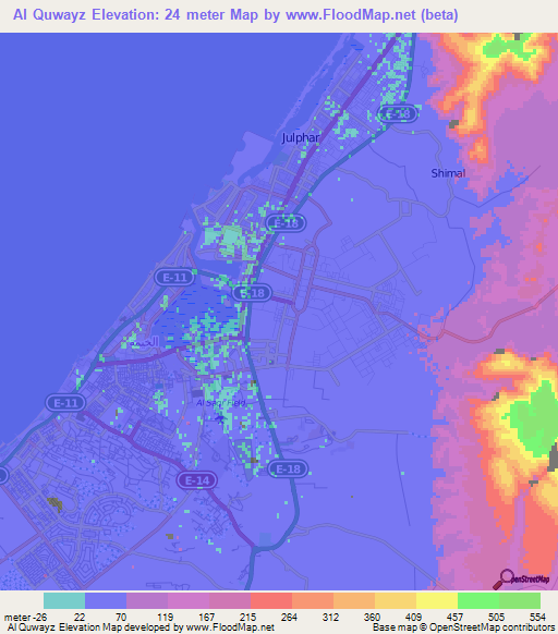 Al Quwayz,United Arab Emirates Elevation Map
