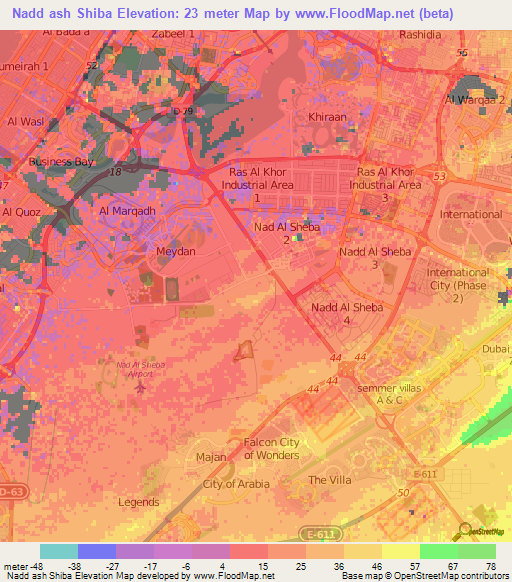 Nadd ash Shiba,United Arab Emirates Elevation Map