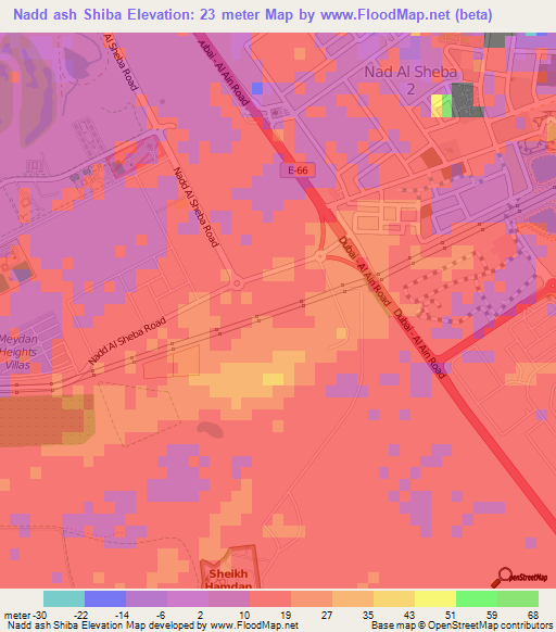Nadd ash Shiba,United Arab Emirates Elevation Map