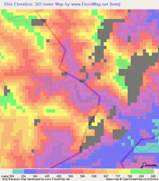 Shis,United Arab Emirates Elevation Map