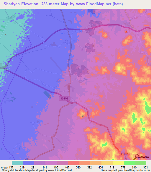 Shariyah,United Arab Emirates Elevation Map