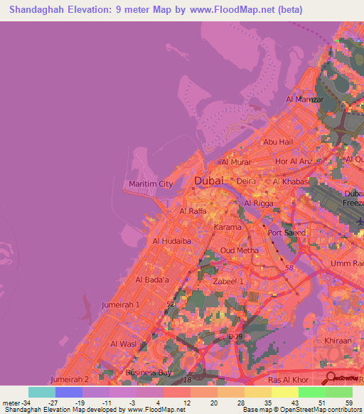 Shandaghah,United Arab Emirates Elevation Map