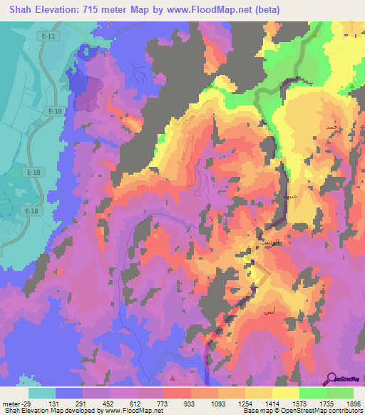 Shah,United Arab Emirates Elevation Map