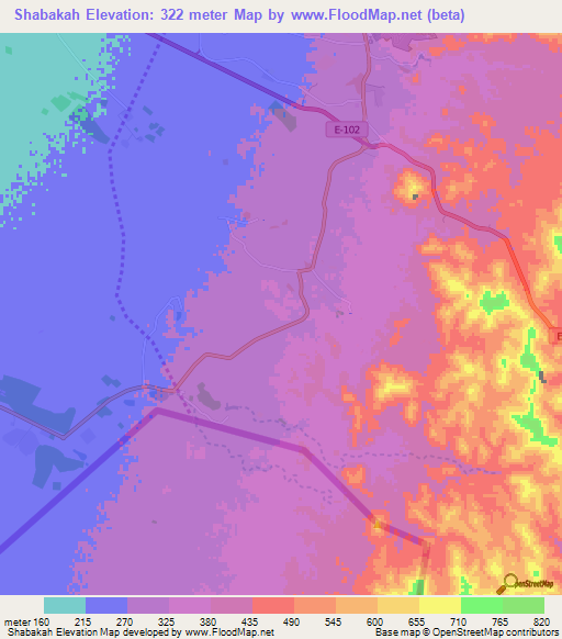 Shabakah,United Arab Emirates Elevation Map