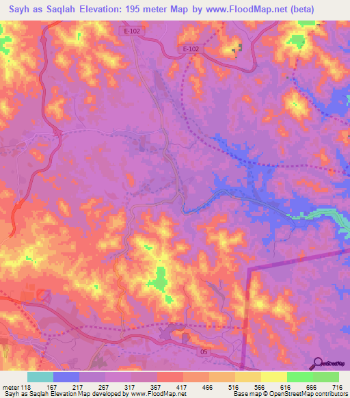 Sayh as Saqlah,United Arab Emirates Elevation Map