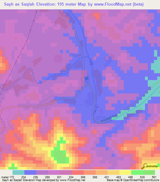 Sayh as Saqlah,United Arab Emirates Elevation Map