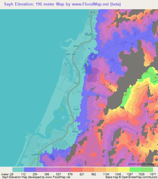 Sayh,United Arab Emirates Elevation Map