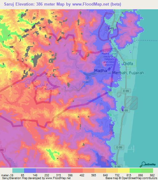 Saruj,United Arab Emirates Elevation Map
