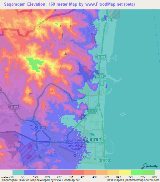 Saqamqam,United Arab Emirates Elevation Map