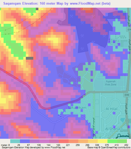 Saqamqam,United Arab Emirates Elevation Map