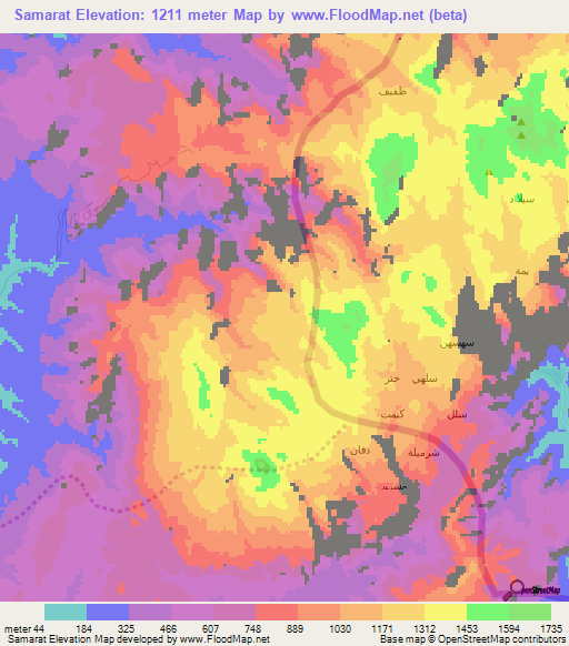 Samarat,United Arab Emirates Elevation Map