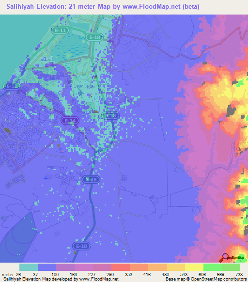 Salihiyah,United Arab Emirates Elevation Map