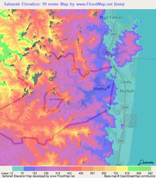 Sahanah,United Arab Emirates Elevation Map
