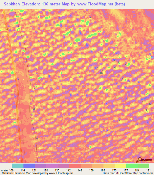 Sabkhah,United Arab Emirates Elevation Map