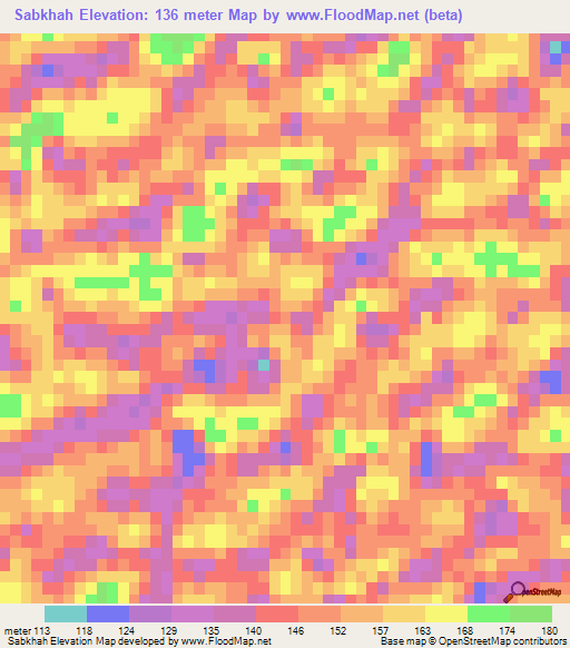 Sabkhah,United Arab Emirates Elevation Map