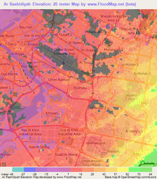 Ar Rashidiyah,United Arab Emirates Elevation Map