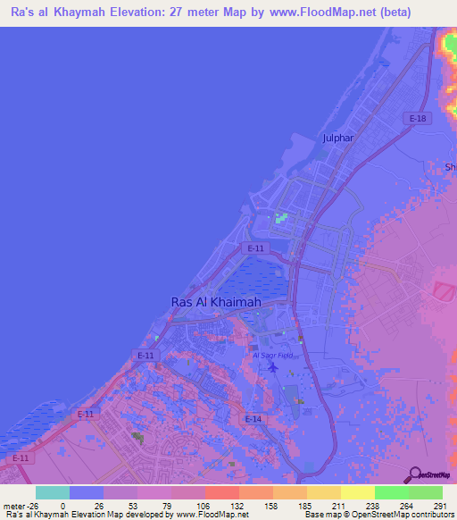 Ra's al Khaymah,United Arab Emirates Elevation Map