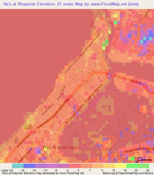 Ra's al Khaymah,United Arab Emirates Elevation Map