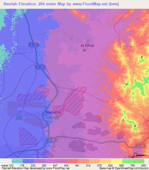 Ramlah,United Arab Emirates Elevation Map