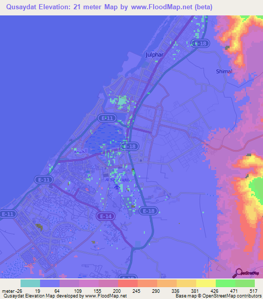 Qusaydat,United Arab Emirates Elevation Map