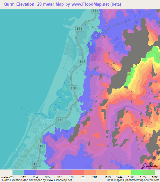 Qurm,United Arab Emirates Elevation Map