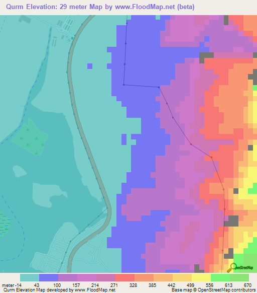 Qurm,United Arab Emirates Elevation Map