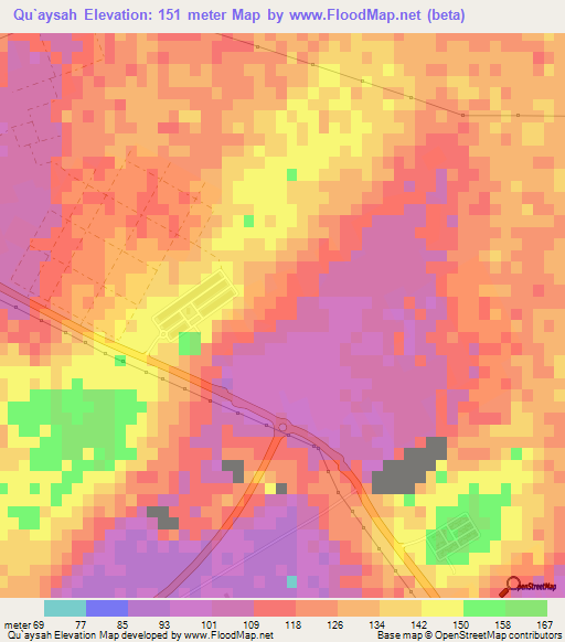 Qu`aysah,United Arab Emirates Elevation Map