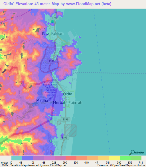 Qidfa`,United Arab Emirates Elevation Map