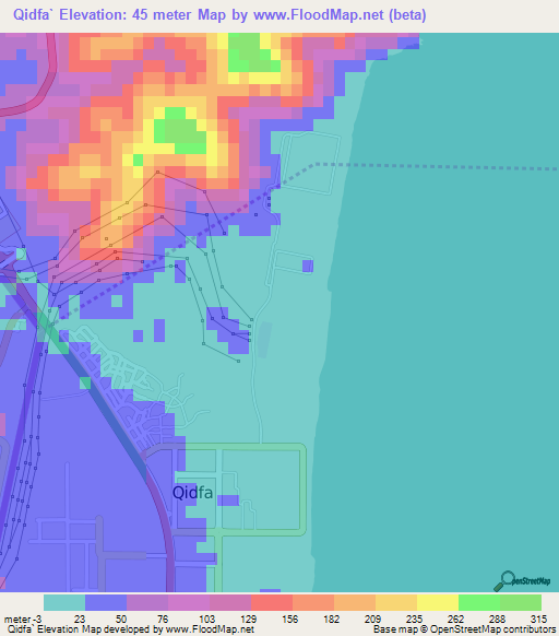 Qidfa`,United Arab Emirates Elevation Map