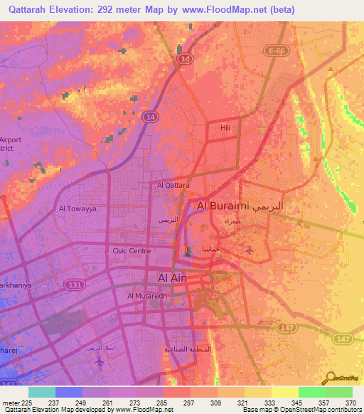 Qattarah,United Arab Emirates Elevation Map