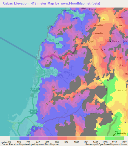 Qabas,United Arab Emirates Elevation Map