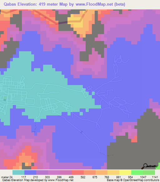 Qabas,United Arab Emirates Elevation Map