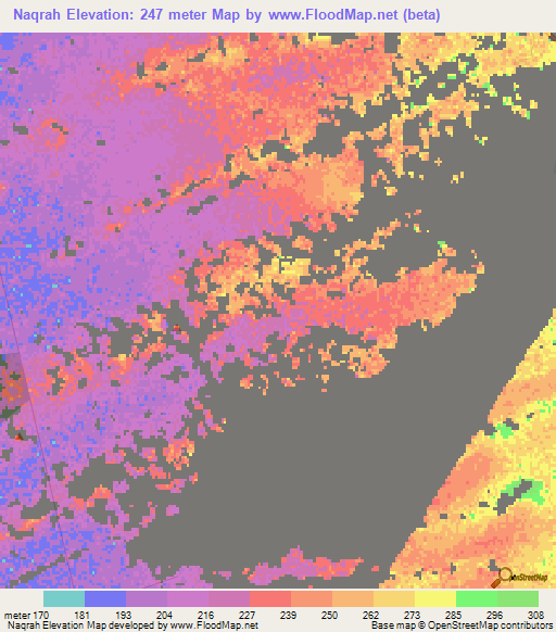 Naqrah,United Arab Emirates Elevation Map