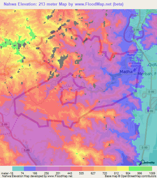 Nahwa,United Arab Emirates Elevation Map