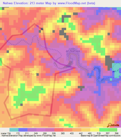 Nahwa,United Arab Emirates Elevation Map