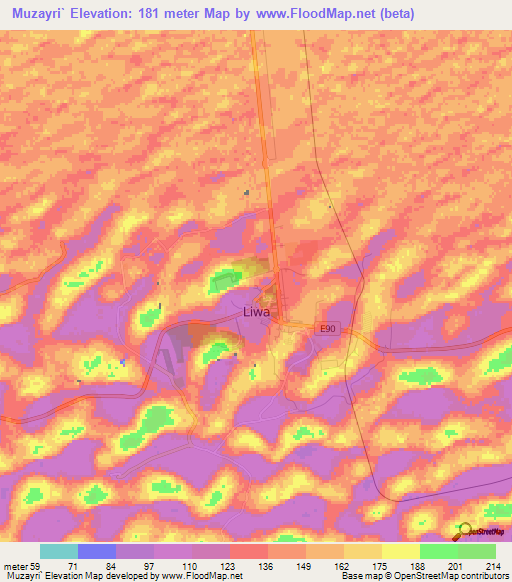 Muzayri`,United Arab Emirates Elevation Map