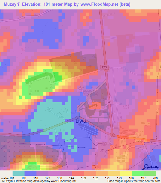 Muzayri`,United Arab Emirates Elevation Map