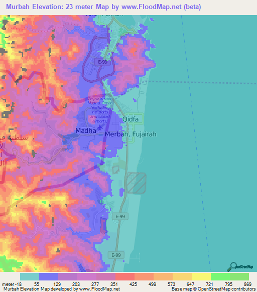 Murbah,United Arab Emirates Elevation Map