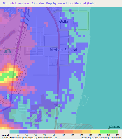 Murbah,United Arab Emirates Elevation Map